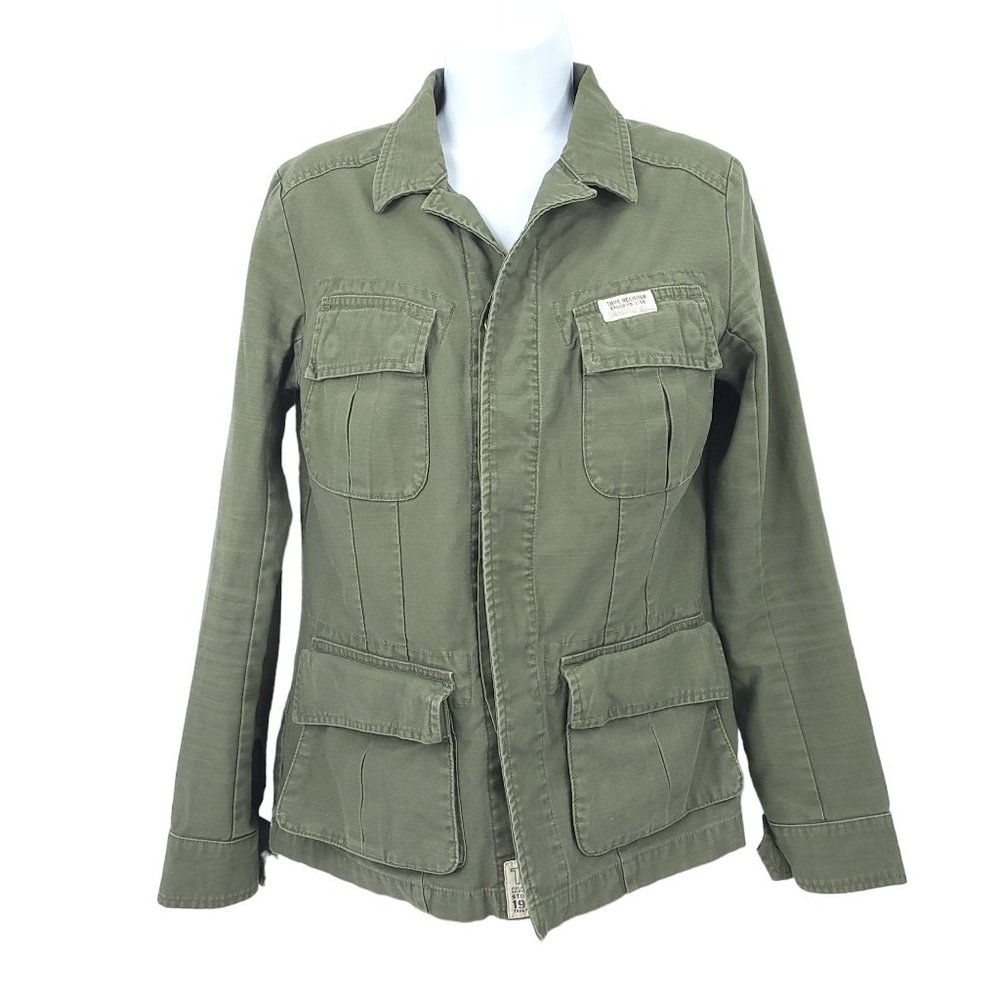 True Religion Army Green Utility Jacket READ Womens Size XS Shirt Long Sleeve